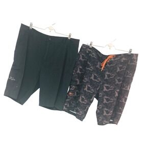 Lot of 2 Grundens Fishing Shorts Performance Camo Black Gorpcore 37 x 11 Mens 36